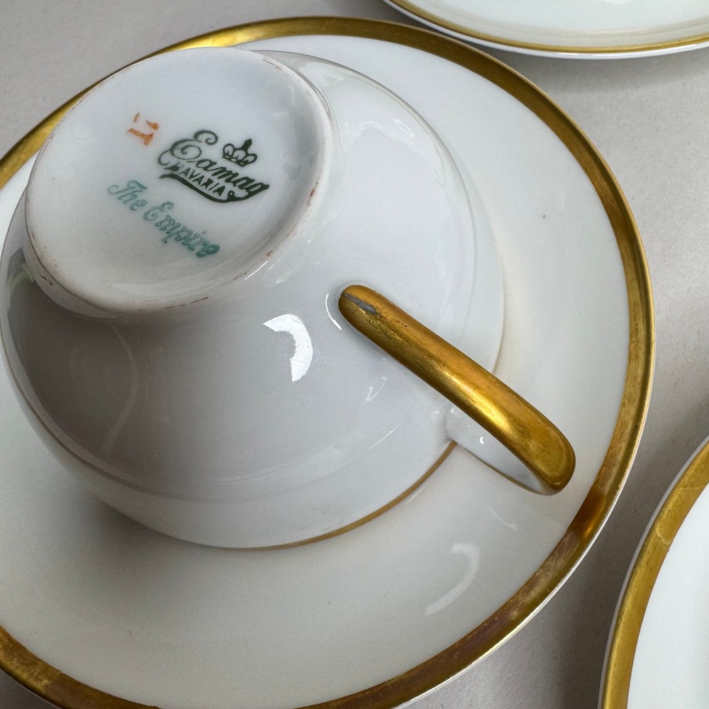 Eamag Bavaria The Empire Tea Cup Saucer Set 4 White Gold Gilt Trim Vintage - Picture 10 of 15